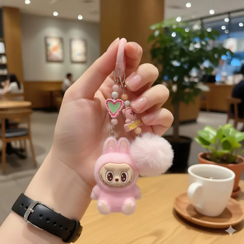 Creative Cartoon Doll Beaded Phone Chain Keychain – Cute Bag Charm for Women, Couple Car Keychain & Backpack Pendant Accessory